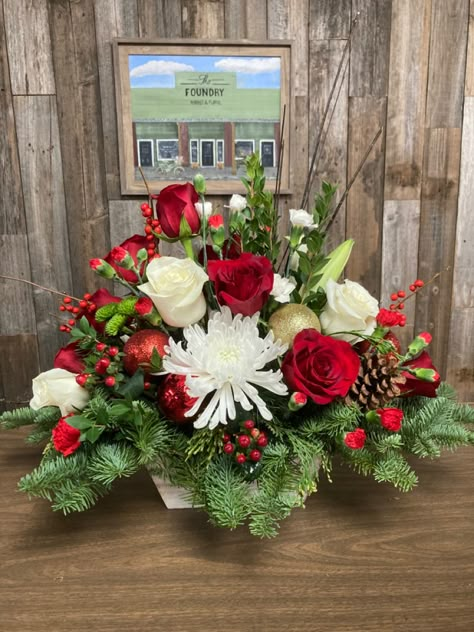 Christmas Altar Flowers, Christmas Flower Arrangements For Graves, Winter Floral Arrangements For Church, Christmas Flower Bouquet Ideas, Large Christmas Floral Arrangements, Easy Christmas Floral Arrangements, Christmas Artificial Flower Arrangements, Christmas Flower Arrangements Diy, Xmas Bouquets