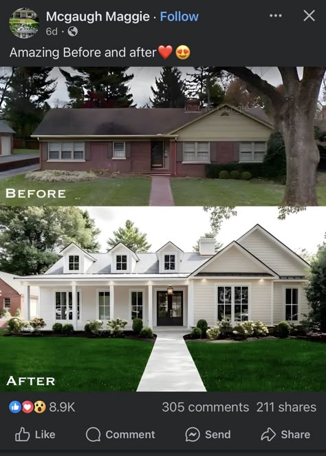 Ranch Makeover, Pouring Concrete, Ranch House Remodel, Exterior House Renovation, Ranch House Exterior, Painted Brick House, House Makeovers, Exterior House Remodel, Ranch Remodel