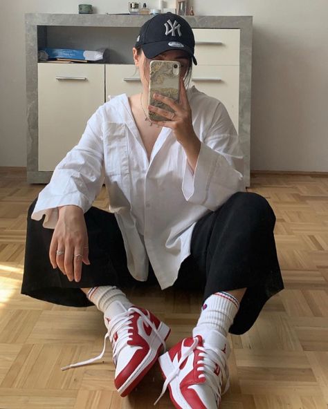 Red Air Jordan 1 Outfit Women, Jordan 1 Gym Red Outfit, Red Nike Shoes Outfit, Red Nike Outfit, Jordan 1 Red Outfit, Red Jordan 1 Outfit, Air Jordan 1 Low Outfit, Air Jordan 1 Low Gym Red, Red Sneakers Outfit