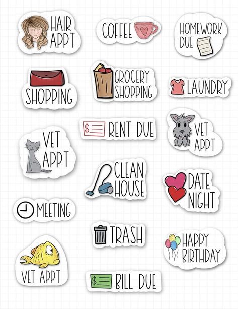 EVERYDAY Digital Stickers for Goodnotes, Basic Pre-cropped Digital Planner Stickers, Cute Stickers, Bonus Stickers - Etsy goalplanner #fitnessgoalplanner #plannerpagesprintable #cuteplannerideas Stiker Aestetic, Cas Hp, List Icon, Digital Stickers For Goodnotes, Bujo Stickers, Stickers For Goodnotes, Free Printable Planner Stickers, Free Planner Stickers, Work Stickers