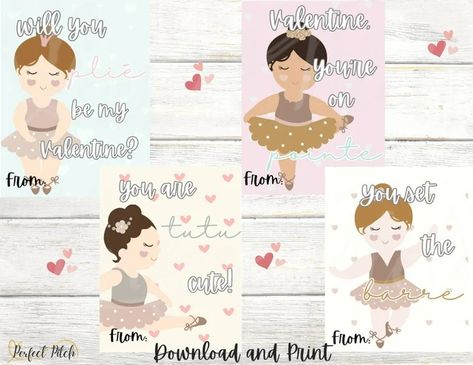 PerfectPitchDesignCo - Etsy Ballerina Valentine Cards, Valentine Cards For School, Kids Valentine Cards, Valentine Cards For Kids, School Valentine Cards, Ballet Designs, Cards For Kids, Valentine's Day Cards, Mobile Web