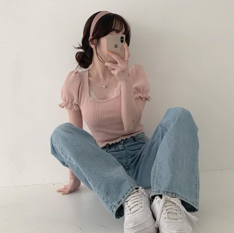 photo creds to owner Comfy Cute School Outfits, Pastel Aesthetic Outfit, Soft Aesthetic Outfits, Feminine Aesthetic Outfits, Cute School Outfits, Soft Girl Aesthetic Outfit, Soft Feminine Outfits, Korean Fashion Outfits, Korean Casual Outfits