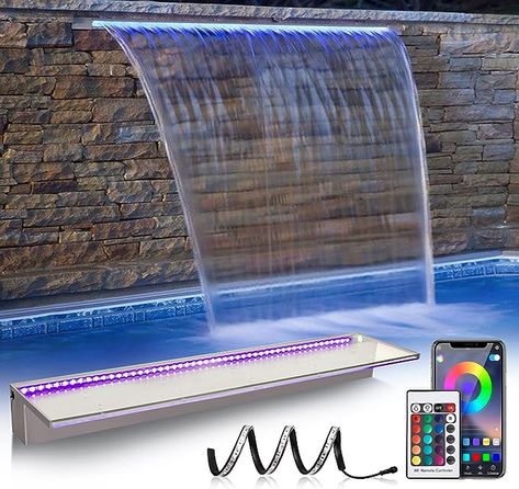 Acrylic Pond Fountain Set for Outdoor Decorations, Patio Waterfall Spillway Kit on The Wall for Garden, Easy Installation Pool Fountain, Pond Fountains, Pool Waterfall, Waterfall Fountain, Phone Apps, Led Color, Beautiful Decor, Light Colors, Led Lights