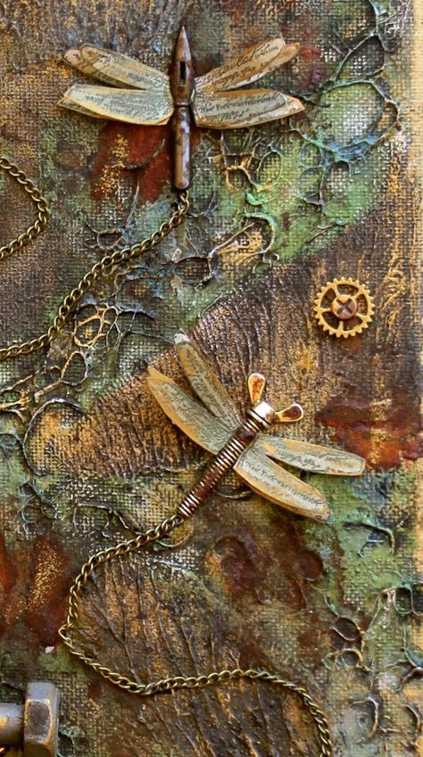 Steampunk Mixed Media Art, Steampunk Mixed Media, Altered Canvas, Mixed Media Art Techniques, Flying Unicorn, Steampunk Crafts, Mixed Media Art Canvas, Busy Busy, Unicorn Crafts