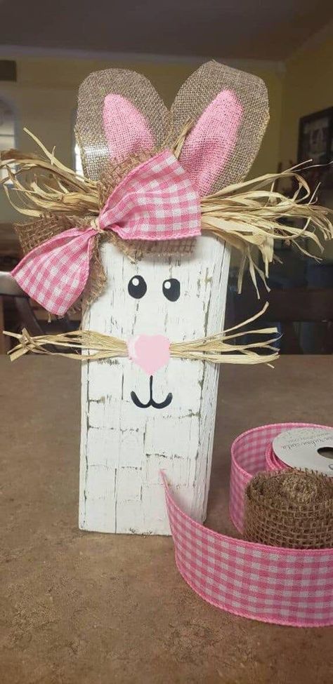 Easter Bunny Shelf Sitter - DIY Craft Junkies Wood Rabbits Diy, Easter Bunny Wood Crafts, Wooden Rabbits Diy Wood Crafts, Diy Wooden Bunny, Wooden Bunny Crafts, Easter Signs Wooden, Spring Primitive Crafts, Spring Wood Decor, Easter Rabbit Crafts