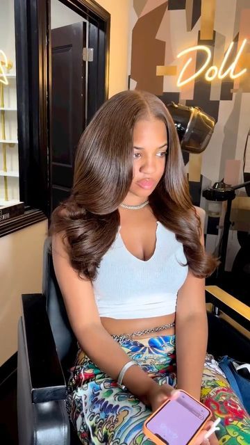 Brown Hair Sew In, Tape In Extensions Black Women, Extensions Black Women, Monday Hair, Brown Hair Dark Skin, Honey Brown Hair, Brown Hair Looks, Brown Hair Inspo, Brown Hair Dye