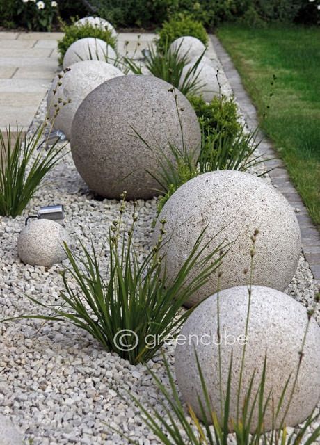 Garden Globes, Garden Balls, Rock Garden Landscaping, Concrete Garden, Have Inspiration, Garden Stones, Zen Garden, Rock Garden, Backyard Landscaping Designs