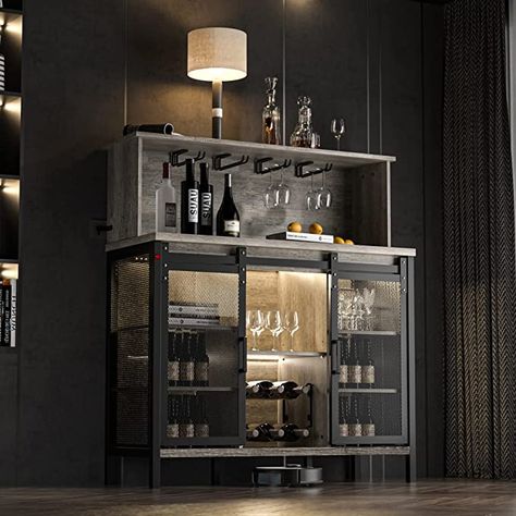 Freestanding Bar Cabinet, Bar Cabinet With Shelves Above, Wine Cabinets Ideas, Bar Furniture Cabinet, Bar Glass Rack, Cabinet With Wine Rack, Liquor Bar Cabinet, Bar Sideboard, Wine Rack Glass Holder