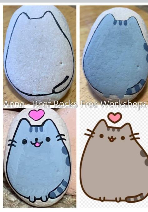 Purple Painted Rocks Ideas, Cat Stone Art, Painted Rocks Farm Animals, Rock Painting Ideas Cat, Easy Painted Rocks For Beginners, Cat Painted Rocks, Diy Rock Art, Painted Rock Animals, Stone Art Painting