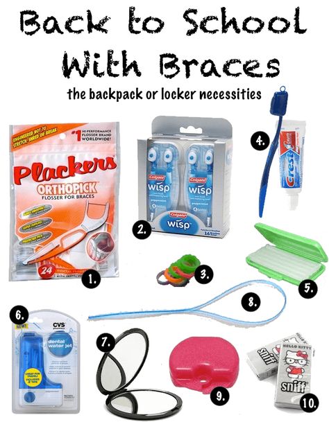 If you have a child in braces, you know that there are a lot of gadgets and gizmos. Let us help you figure out what should be packed for your child's locker Locker Necessities, Locker Kit, Diy Braces, Braces Food, Braces Tips, Getting Braces, Cute Braces, Brace Face, Braces Colors