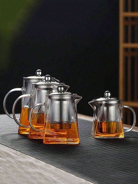 1pc Chinese Style Square Glass Teapot, Heat Resistant, Infuser, Personal Use | SHEIN EUQS Glass Tea Pot, Glass Tea Set, Tea Filter, Tea For One, Glass Teapot, Heat Resistant Glass, Teapots And Cups, Fire Glass, Tee Set