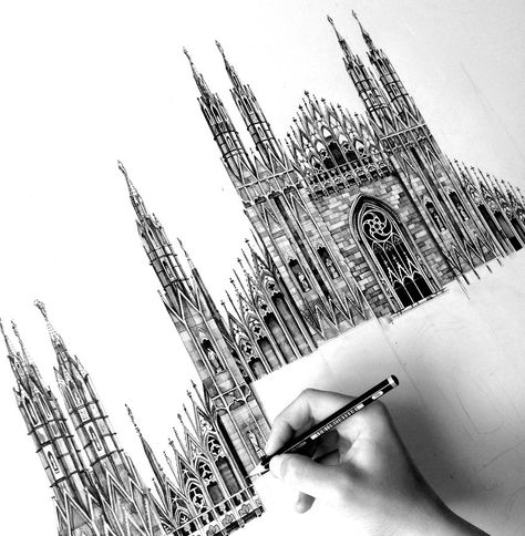 Design Is In The Details: My Photorealistic Drawings Of Famous European Buildings | Bored Panda Photorealistic Drawings, European Buildings, Sarah Sadeq Architects, Architect Logo, Milan Cathedral, Building Drawing, Cathedral Architecture, Architecture Drawing Art, Famous Architects