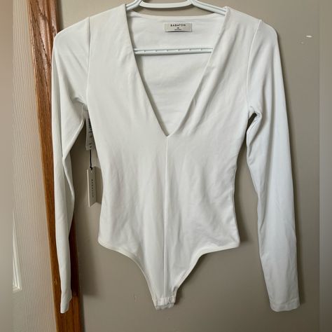 Brand New With Tags, Small Stain On Neckline (Picture Of The Stain Included). Contour Bodysuit, Aritzia Babaton, Color White, Stain, Womens Tops, Brand New, Tags, Long Sleeve, Women Shopping