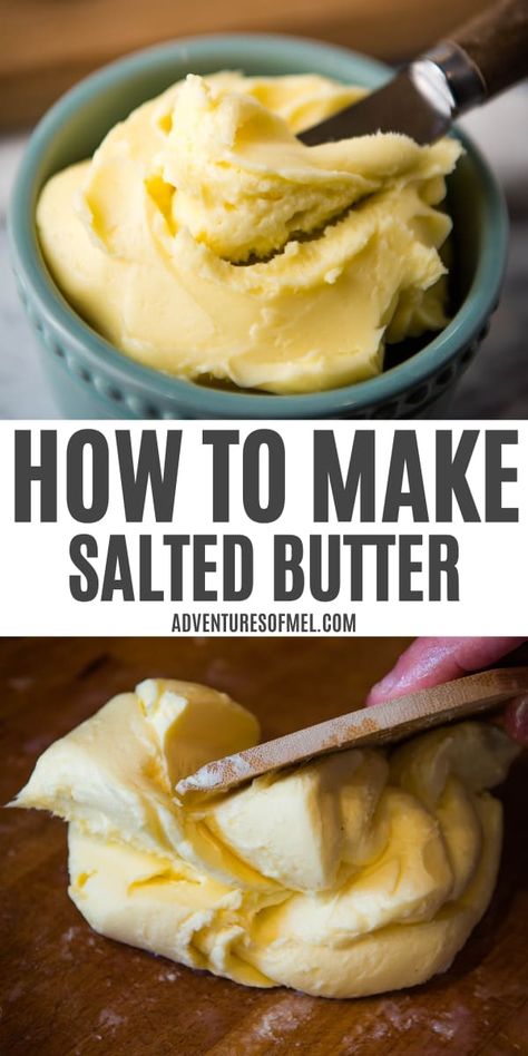 Learn how to make salted butter from raw milk or store bought cream. You only need 2 ingredients to make this easy homemade butter recipe, and you can make it with a mixer, blender, or churn. Fresh butter never tasted so good! Buttermilk Homemade, Flavored Butter Recipes, Butter Recipes Homemade, Diy Butter, Make Butter, Cultured Butter, Making Butter, Hot Sauce Recipes, Churning Butter