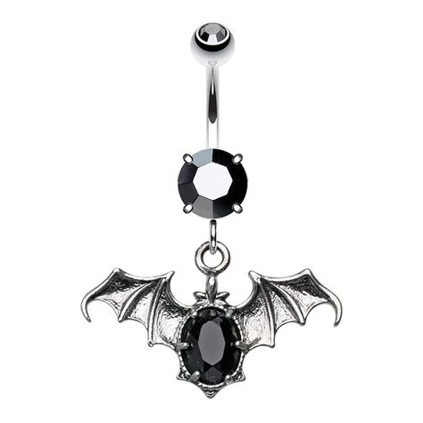 PRICES MAY VARY. STYLE: CZ Crystal Bat Dangling Belly Button Ring MATERIAL: stainless steel and cubic zirconia crystals GAUGE/BAR THICKNESS: 14GA (1.6mm) BARBELL LENGTH: 3/8" (10mm) Begoth Dolls, Crystal Gauges, Current Aesthetic, Belly Button Piercing Jewelry, Belly Piercing Jewelry, Belly Button Jewelry, Cool Piercings, Dangle Belly Rings, Belly Jewelry