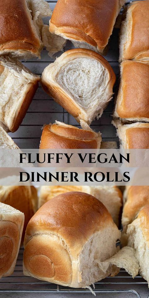 Vegan dinner rolls - these delicious milk bread rolls are super soft, fluffy and delicious. They are perfect for serving as a side, with soup or for making sandwiches. The tangzhong method helps to keep them soft for days without needing to add lots of fat. Don't worry, it's really easy! Vegan Bread Recipes Easy, Vegan Milk Bread, Vegan Rolls Recipe, Easy Vegan Bread, Vegan Dough, Vegan Bread Rolls, Soft Rolls Recipe, Vegan Rolls, Milk Bread Rolls