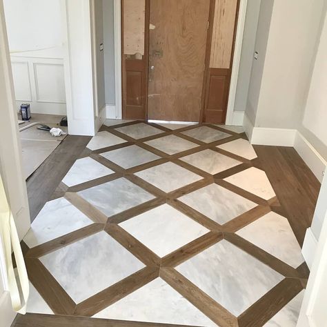 Ask and you shall receive #progressshots #customiswhatwedo #reclaimedwood #customcutlimestone @dorosflooring @annsacks_htx… Tile Rug Inlay Bathroom, Tile Rug Inlay, Cleaning Concrete Floors, Tile Inlay, Patterned Bathroom Tiles, Entryway Tile, Entrance Floor, Foyer Flooring, Entry Tile