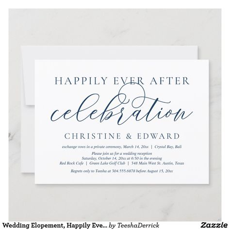 Wedding Elopement, Happily Ever After Celebration Invitation Wedding Celebration Invitation, Simple Wedding Reception, Romantic Minimalist, Simple Calligraphy, Elopement Party, Elopement Invitation, Font Lettering, Elopement Announcement, Invite Ideas