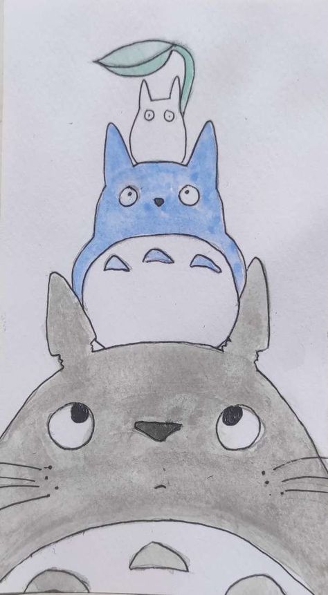 I colored it with watercolors Totoro Drawing, Anime Totoro, Totoro Art, Cool Pencil Drawings, Cartoon Animation Drawing, Studio Ghibli Art, Cute Paintings, Cute Doodles Drawings, Ghibli Art