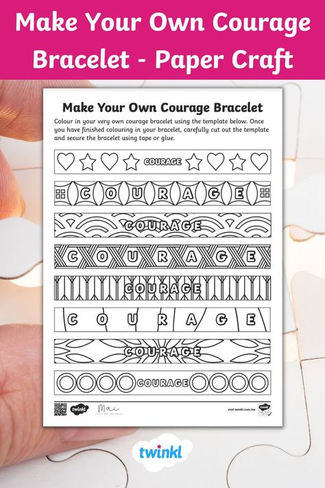 Courage bracelet paper craft for kids Capturing Kids Hearts, Be Of Good Courage, Paper Craft For Kids, First Day At School, School Camp, Whole Brain Teaching, Teacher Lesson Plans, Sunday School Crafts, Paper Crafts For Kids