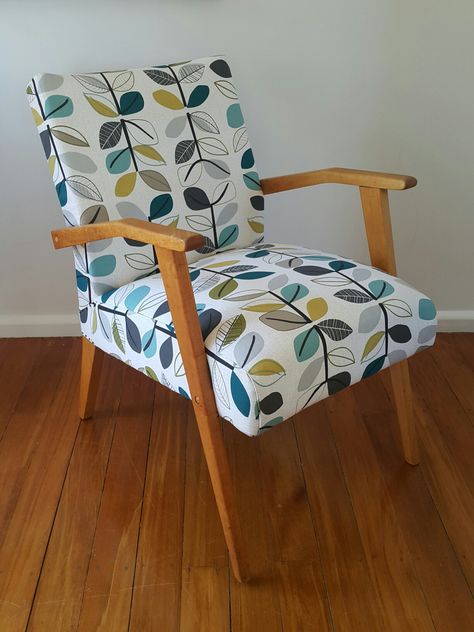 Restored Mid Century Chair Wooden Upholstered Chair, Mcm Chair Makeover, Retro Chair Makeover, Reupholster Mid Century Chair, Retro Lounge Chairs, Mid Century Armchair Uk, Retro Armchair, Retro Sofa, Mid Century Armchair