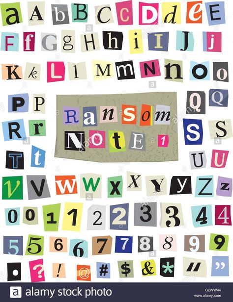 http://www.alamy.com/stock-photo-vector-cut-newspaper-and-magazine-letters-numbers-and-symbols-mixed-105060036.html Collage Letters, Magazine Letters, Letras Cool, Newspaper Letters, Paper Letters, Letter Collage, Ransom Note, Cut Out Letters, Numbers Symbols