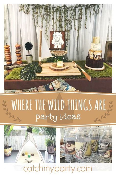 Check out this cool 'Where the Wild things are' 1st birthday party! The birthday cake is amazing!! See more party ideas and share yours at CatchMyParty.com #catchmyparty #partyideas #wherethewildthingsare #wildonebirthdayparty #boy1stbirthdayparty Wild Things Party, Glamping Party, Wild Birthday Party, Boys First Birthday Party Ideas, Boys 1st Birthday Party Ideas, Baby Boy 1st Birthday Party, Boy Birthday Party Themes, Twin First Birthday, Wild One Birthday Party