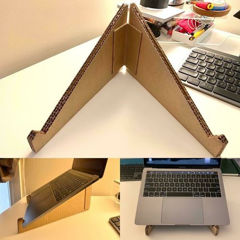 Diy Laptop Stand, Diy Laptop, Old Pianos, Pc Setups, Gold Curtains, Old Dressers, Diy Cardboard, Laptop Stand, Everyday Items