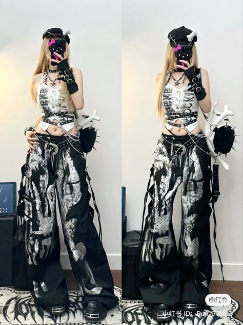 Emo Kpop Outfit, P1harmony Concert Outfit, Kpop Concert Outfit Ideas, Punk Style Outfits, Diy Clothes Design, Estilo Punk, Pinterest Fashion, Swaggy Outfits, Harajuku Fashion