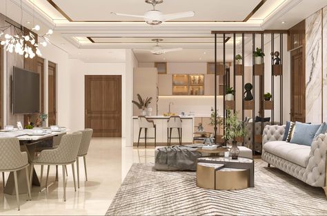 Call us on 9818460901 for 3d services Beige Theme Living Room, Living Dining Design, Beige Theme, Dining Design, Bedroom Decor Inspiration, Living Room Partition Design, Room Partition Designs, Living Room Partition, Partition Design