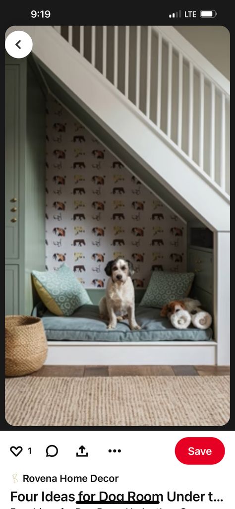 Dog House Under The Stairs, Dog Room Ideas Under Stairs, Under Stairs Dog Room, Dog Room, Dog Rooms, Reno Ideas, Under Stairs, Home Reno, Dog Stuff