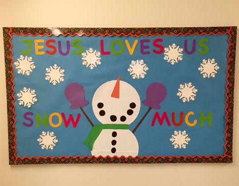 Winter Snow Bulletin Board Ideas, January Sunday School Bulletin Boards, Winter Bible Class Bulletin Board, Winter Bulletin Boards For Preschool Christian, Christian January Bulletin Boards, Christmas Bulletin Boards For Church Preschool, January Bulliten Board Ideas, January Christian Bulletin Board Ideas, January Bulletin Boards For Church