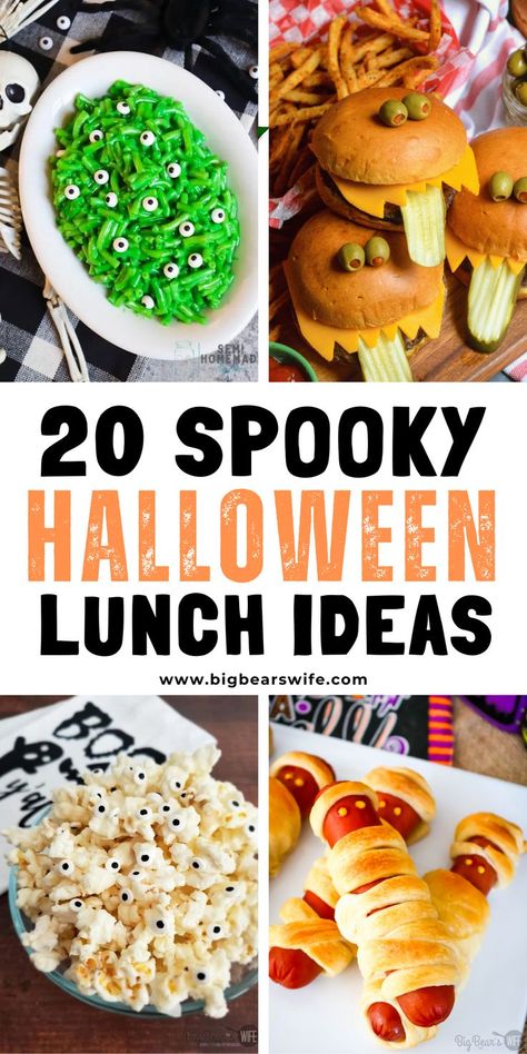 Spooky Kids Snacks, Kids Halloween Cooking Ideas, Pumpkin Shaped Sandwiches, Kid Halloween Meals, Halloween Dinner Ideas Healthy, Spooky Snacks Savory, Preschool Halloween Lunch Ideas, Halloween Lunch Treats, Halloween Theme Snacks For Adults