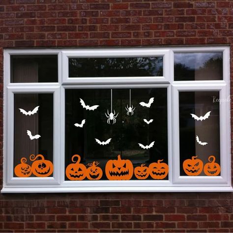 Halloween Window Decor - Etsy Window Decor Halloween, Halloween Window Decor, Diy Halloween Window, Halloween Window Display, Halloween Classroom Decorations, Haunted Carnival, Halloween Window Decorations, Halloween Text, Halloween Decals