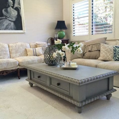 taupe painted coffee table and matching lamp table by Lilyfield Life Gray Coffee Table Living Room, Coffee Table Colors, Pine Armoire, Gray Coffee Table, Painted Coffee Table, Painting Coffee, Coffee Table Makeover, Pine Coffee Table, Painted Coffee Tables