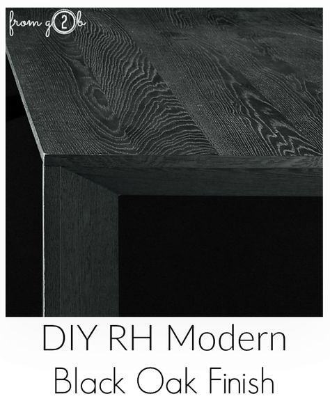 Restoration Hardware Black Oak Finish Black Oak Furniture, Restoration Hardware Dining Table Diy, Black Wood Stain Table, Staining Wood Black, Black Stained Island, Diy Black Furniture, Black Stain Table, Black Stained Table, Restoration Hardware Black