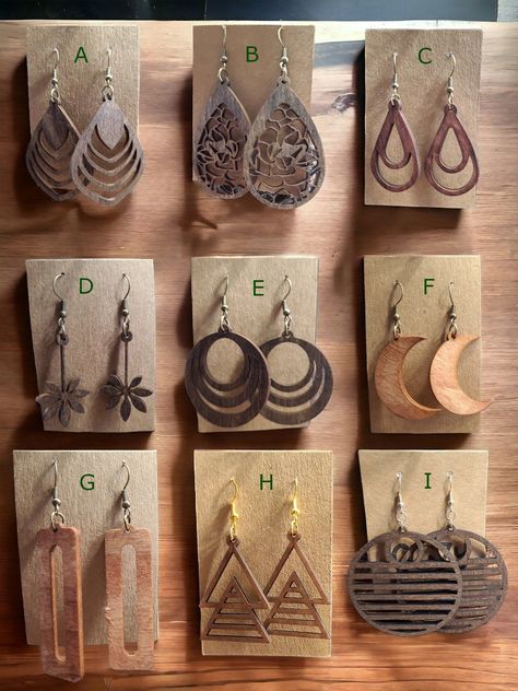 Xtool Projects, Laser Earrings, Laser Jewelry, Laser Cut Wood Jewelry, Laser Engraved Earrings, Laser Cut Wood Earrings, Laser Projects, Laser Cut Wood Crafts, Laser Ideas