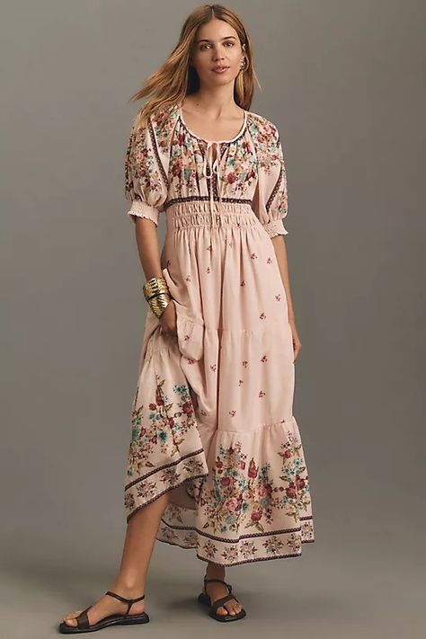 The Somerset Maxi Dress: Puff-Sleeve Edition | Anthropologie Somerset Maxi Dress, Beach Streetwear, Midi Dress Wedding Guest, Fall Clothing, Pink Maxi Dress, Summer Floral, Maxi Dress With Sleeves, Anthropologie Dress, Dot Print