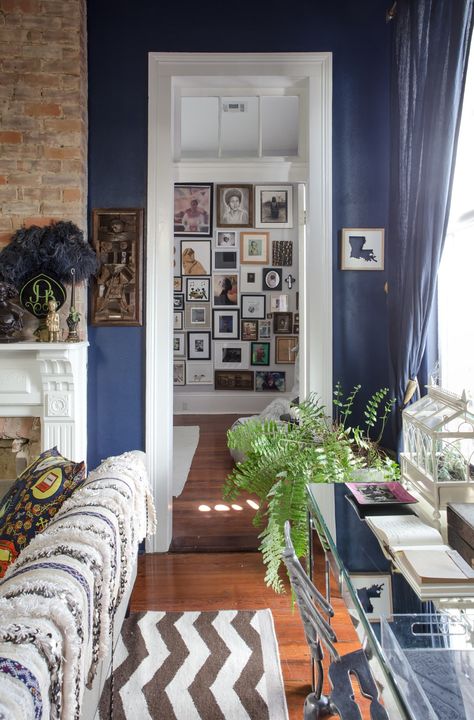 New Orleans Interior Design, Living Room Doorway, New Orleans Apartment, New Orleans Style Homes, New Orleans Decor, Mirror Desk, American Foursquare, Room And Board, Peeping Tom