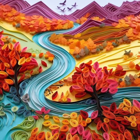 Quilling Scenery, Quilled Landscape, Paper Quilling For Beginners, Paper Quilling Flowers, Origami And Quilling, Paper Cutout Art, Quilled Paper Art, Paper Quilling Patterns, 3d Paper Art