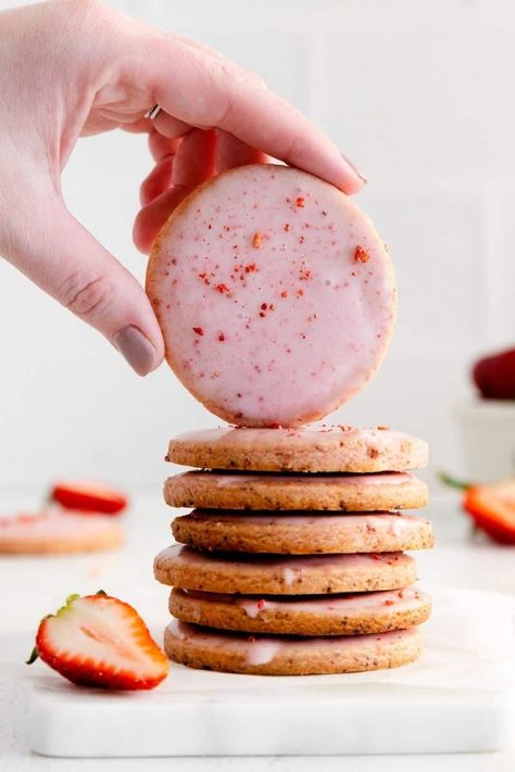 Strawberry Shortbread Cookies | Everyday Family Cooking Valentine's Sweets, Strawberry Cookie Recipe, Strawberry Shortbread Cookies, Cookbook Inspiration, Easy Shortbread Cookie Recipe, Strawberry Shortbread, Shortcake Cookies, Delicious Air Fryer Recipes, Strawberry Shortcake Cookies