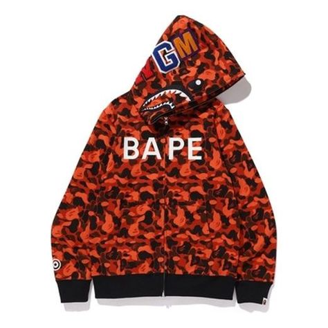 A BATHING APE BAPE x XO Camo Shark Full Zip ORANGEBLACK Hoodie Orange Bape Hoodie, Underground Clothing, Bape Shark, Zip Hoodie Design, Bape Hoodie, Shark Hoodie, Style Japonais, Soft Clothes, Sweat Hoodie