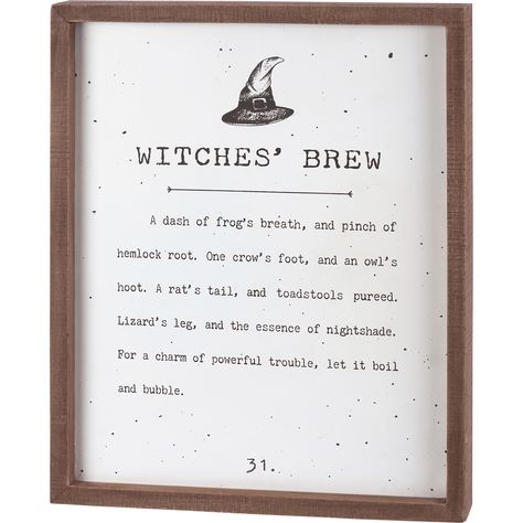 Shop our Fall Collection for this Witches' Brew Inset Box Sign from Primitives By Kathy. The industry leader in home decor, home accents, gifts and more. Witch Brew Recipe, Witches Spells, Poem Types, Inner Witch, Spooky Food, Beautiful Witch, Spring City, Cast A Spell, Hoot Owl