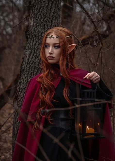 Elf Princess Cosplay, The Witcher Elves, Medieval Cosplay, Elf Cosplay, Bridesmaid Diy, Red Princess, Red Costume, Fairytale Photography, Elf Costume