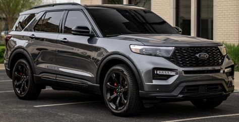 Ford Explorer St Black, Ford Explorer Aesthetic, 2023 Ford Explorer St, Black Ford Explorer, 2023 Ford Explorer, Ford Explorer St, Dodge Charger Models, New Ford Explorer, Explorer St