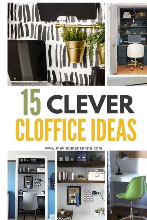 Work from home is a huge part of our current culture. Even if you're short on space, you can still have a dedicated place to work at home with a closet office! Check out these brilliant cloffice ideas for your home. Converting A Closet Into An Office, Closet Office Decorating Ideas, Closet Office Organization Ideas, Closet Offices Diy, Home Office In Wardrobe, Bedroom Office Organization Ideas, Living Room Workspace Ideas, Work From Home Closet Office, Update Office Space At Work