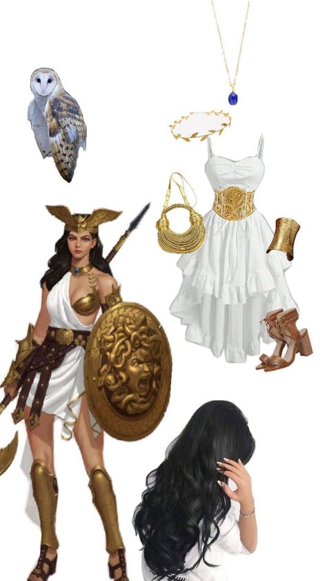 Greek mythology Zeus And Athena Costume, Ancient Greek Halloween Costume, Greek Myth Costume, Halloween Costumes Greek Mythology, Athena Greek Goddess Costume, Athena Inspired Outfit, Greek Mythology Costumes Goddesses, Greek Godesses Outfit, Greek Mythology Inspired Outfits