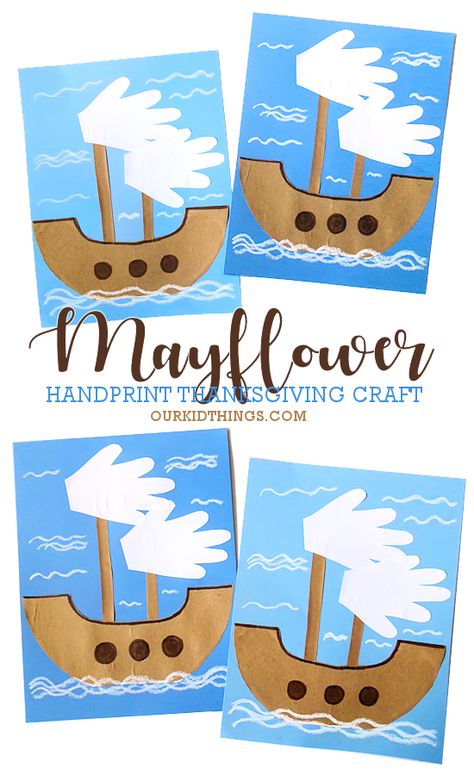 Handprint Mayflower Craft Mayflower Boat Craft Preschool, Mayflower Ship Craft, Mayflower Crafts For Toddlers, Pilgrims Arts And Crafts For Toddlers, Preschool Thanksgiving Pilgrims And Indians, Mayflower Boat Craft, Mayflower Preschool Crafts, Mayflower Bulletin Board, Indian Preschool Crafts