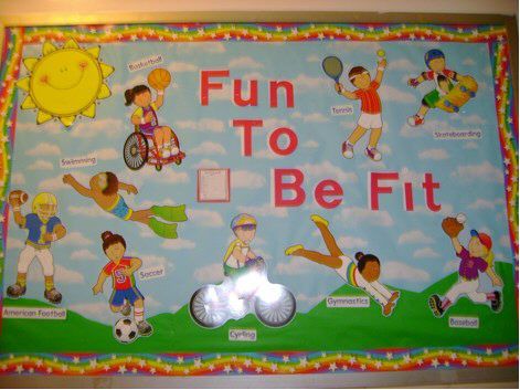 PEC: Bulletin Boards for Physical Education Exercise Bulletin Board, Exercise Bulletin Board Ideas, Sports Bulletin Board Ideas, Nutrition Logo Ideas, Sports Bulletin Boards, Physical Education Bulletin Boards, Cafeteria Bulletin Boards, Pe Bulletin Boards, Education Bulletin Boards