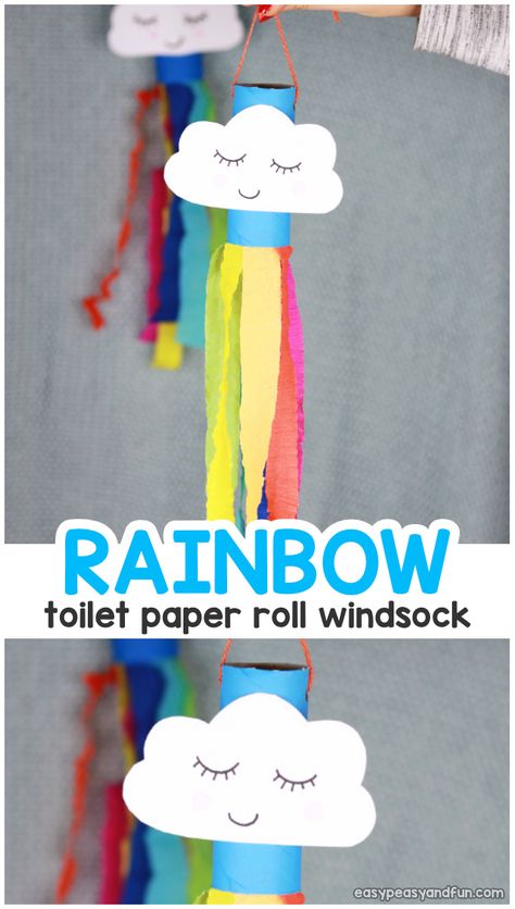 Rainbow Windsock Toilet Paper Roll Craft - Easy Peasy and Fun Rainbow Windsock, Craft Rainbow, Toilet Paper Roll Craft, Kids Toilet, Roll Craft, Fox Crafts, Toilet Paper Crafts, Spring Crafts For Kids, Rainbow Paper